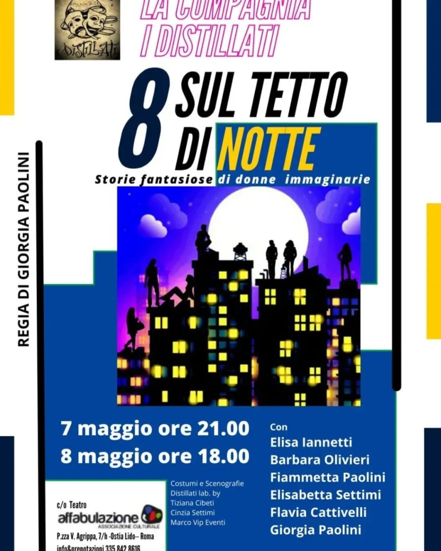 8 SUL TETTO DI NOTTE: la commedia brillante e al femminile in scena a Ostia il 7 e 8 maggio!